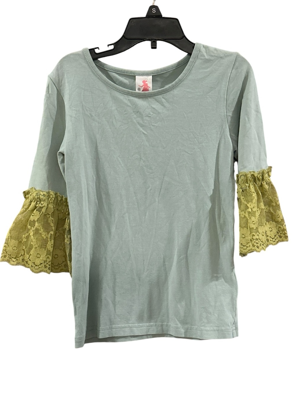 Girls Matilda Jane  Sage Green Top with Olive Lace Bell Sleeves size 6